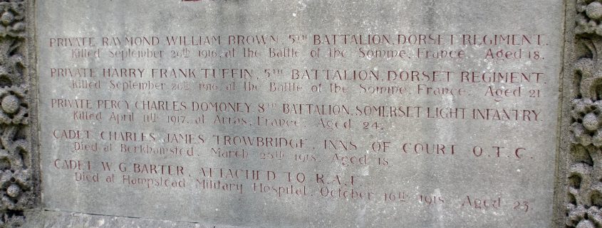 Names on Sutton Waldron War Memorial