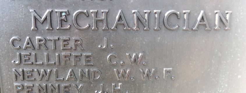 Charles William Jelliffe's name on the Plymouth Naval Memorial